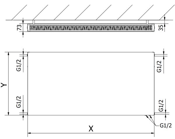 Mexen CVF21 lapos radiátor 600x600mm alsó csatlakozás 726W fehér W621F-060-060-00