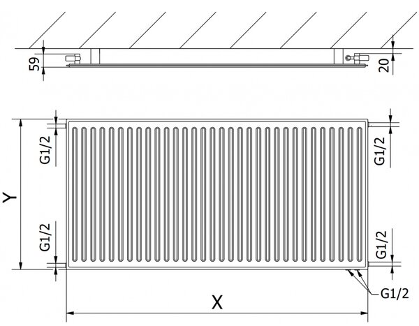 Mexen CVH10 Higiénikus panelradiátor 400 x 1800 mm, alsó csatlakozás, 778 W, antracit, W610H-040-180-66