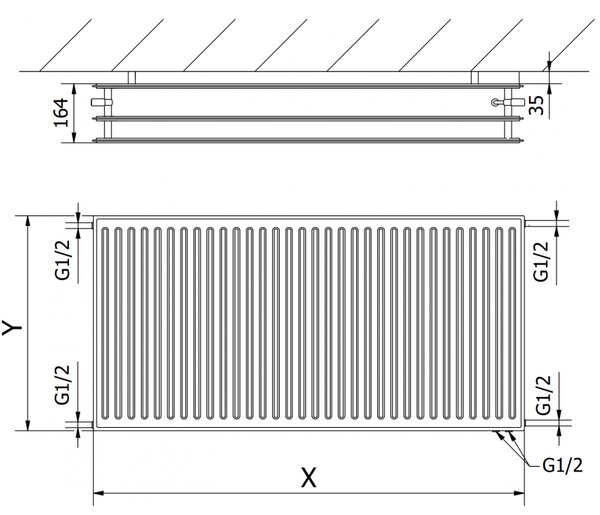 Mexen CVH30 Higiéniai lapradiátor 300 x 3000 mm, alsó csatlakozás, 2617 W, antracit - W630H-030-300-66