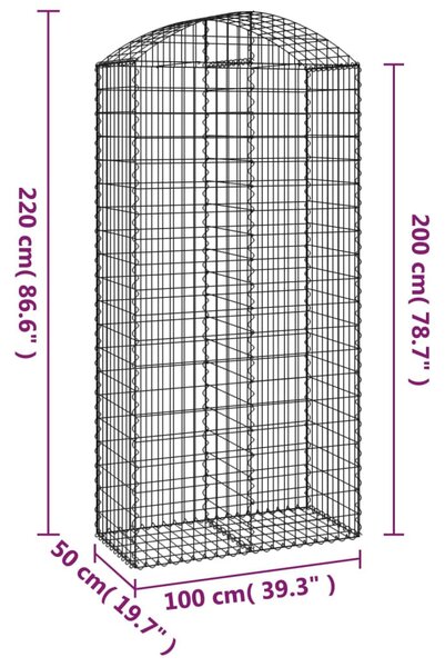 Íves horganyzott vas gabion kosár 100x50x200/220 cm