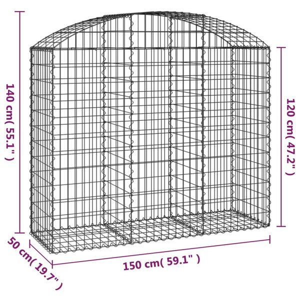 Íves horganyzott vas gabion kosár 150x50x120/140 cm