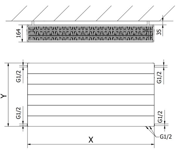 Mexen CVL33 Line, panelradiátor 300 x 1000 mm, alsó csatlakozás, 1240 W, fehér, W633L-030-100-00