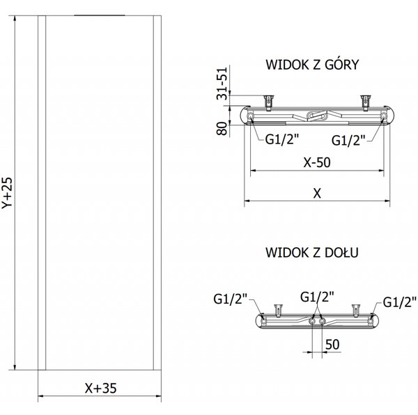 Mexen Flat VR20S lemezradiátor 2000 x 500 mm, alsó középső csatlakozás, 1181 W, fehér - W6VR20S-200-050-00