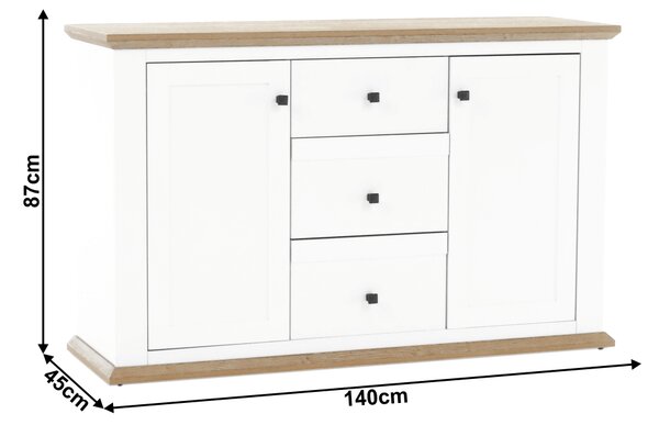 KONDELA Komód MZ11, fehér/grand tölgy, LEON