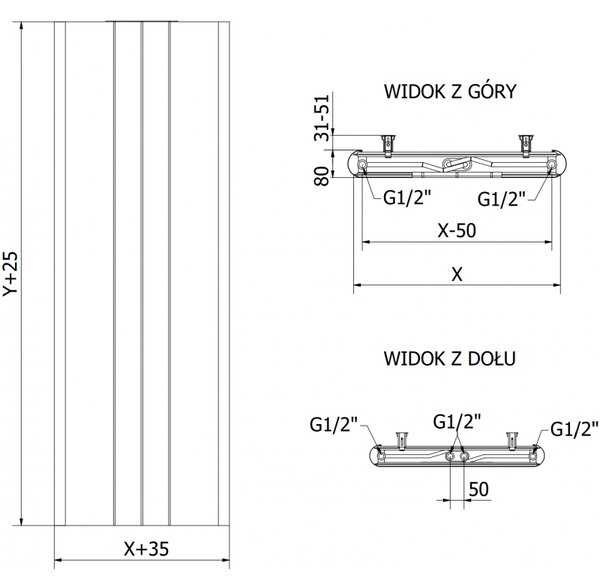 Mexen Line VR20SL lemezradiátor 1800 x 600 mm, alsó középső csatlakozás, 1308 W, antracit - W6VR20SL-180-060-66