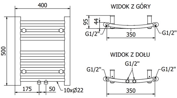 Mexen Ares, fűtőelem 500x400 mm, 141 W, króm, W102-0500-400-00-01