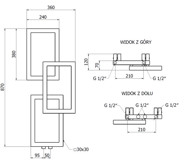 Mexen Grid, dekoratív fürdőszobai radiátor 870 x 360 mm, 209 W, fehér, W215-0870-360-00-20