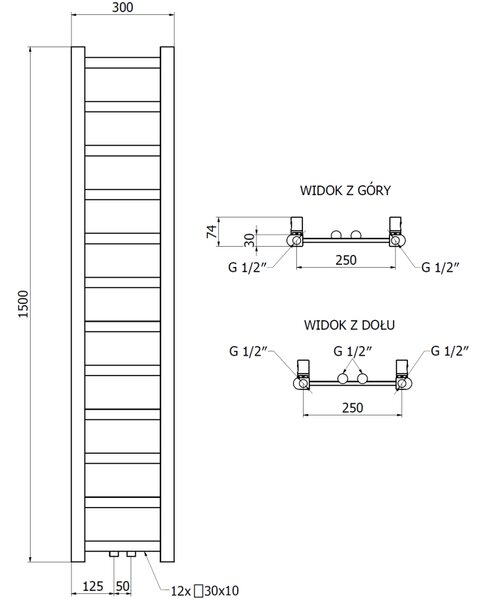 Mexen csavar, fűtőelem 1500 x 300 mm, 295 W, alul és középen, fehér, W126-1500-300-00-20
