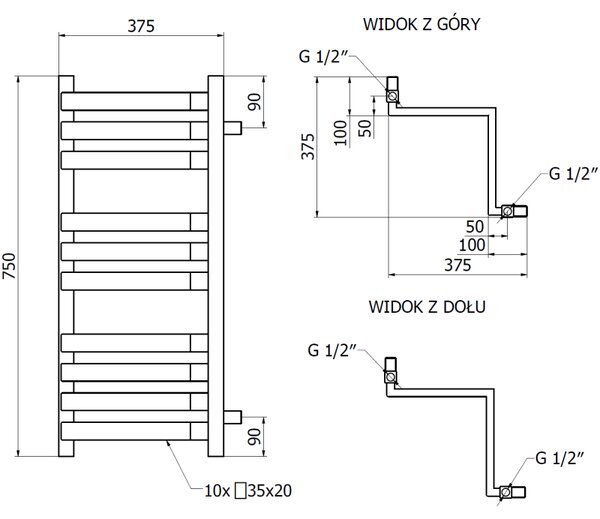 Mexen Loop, fürdőszobai radiátor 750 x 375 mm, 413 W, antracit, W129-0750-350-00-66