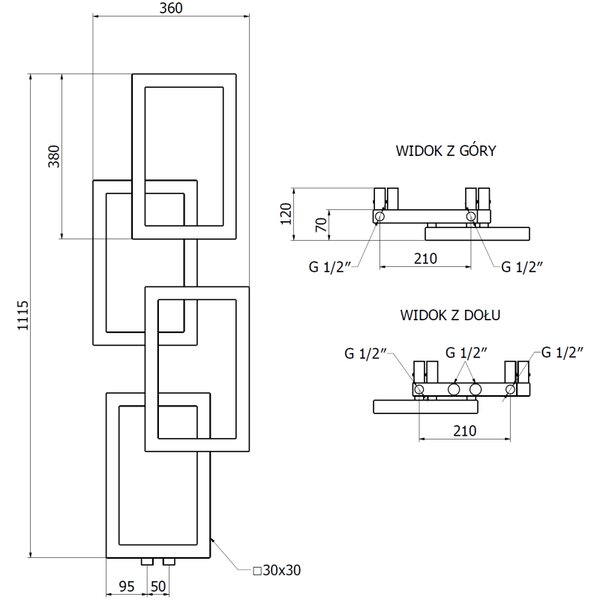 Mexen Grid, dekoratív fürdőszobai radiátor 1115 x 360 mm, 279 W, fehér, W215-1115-360-00-20