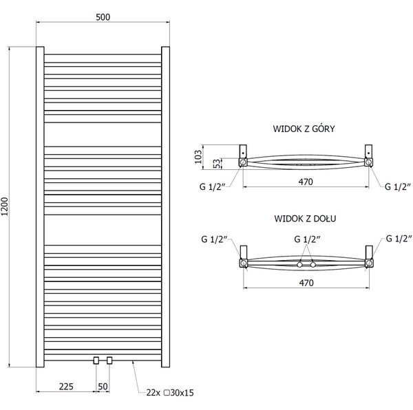 Mexen Zing, fürdőszobai radiátor 1200 x 500 mm, 513 W, fehér, W128-1200-500-00-20