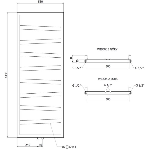 Mexen Zoom, dekoratív fürdőszobai radiátor 1430 x 530 mm, 477 W, fehér - W130-1430-530-00-20