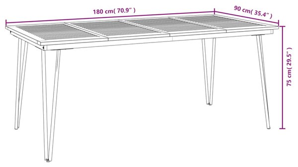 Tömör akácfa kerti asztal hajtűlábakkal 180 x 90 x 75 cm