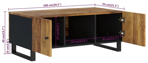 Tömör mangófa és szerelt fa dohányzóasztal 100 x 54 x 40 cm