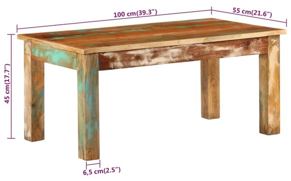 Tömör újrahasznosított fa dohányzóasztal 100 x 55 x 45 cm