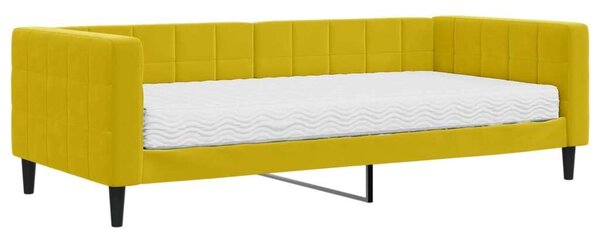 VidaXL sárga bársony heverő matraccal 90 x 200 cm