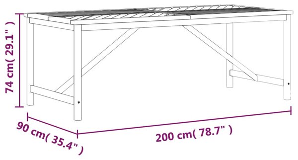 VidaXL tömör akácfa kerti étkezőasztal 200 x 90 x 74 cm