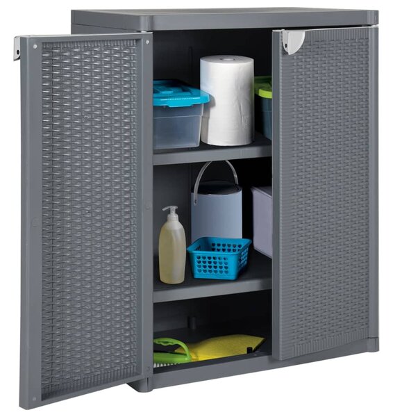Szürke PP rattan kerti tárolószekrény 65 x 45 x 88 cm
