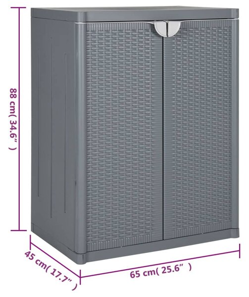 Szürke PP rattan kerti tárolószekrény 65 x 45 x 88 cm
