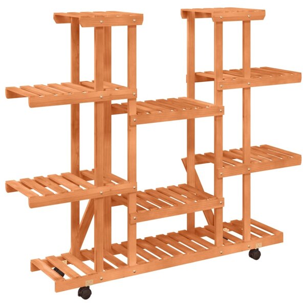 Tömör fenyőfa virágtartó állvány kerekekkel 110 x 25 x 115 cm