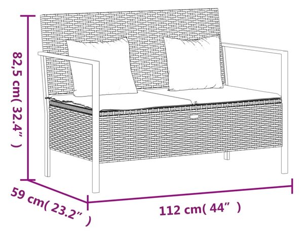 2 személyes szürke polyrattan kerti kanapé párnával