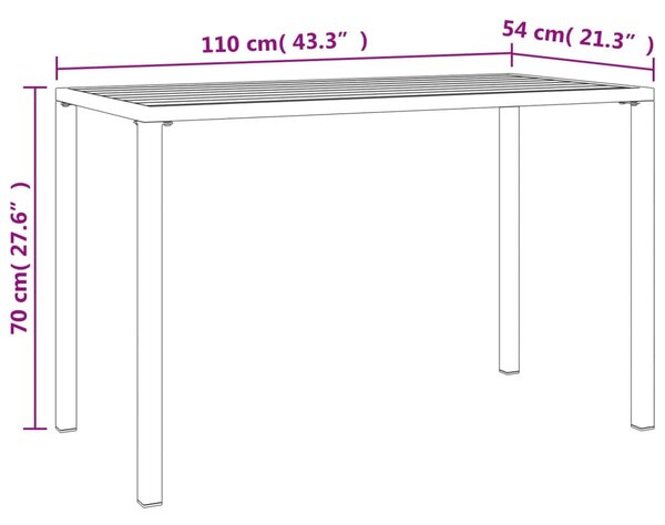 Antracitszürke acél kerti asztal 110 x 54 x 70 cm