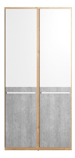 Gardróbszekrény Felfera 101, Laminált forgácslap, 191x90x51cm, Beton, Tölgy, Fehér