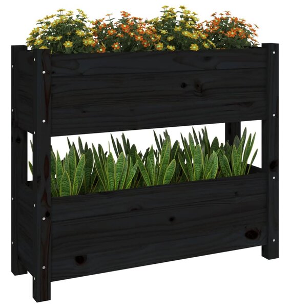 Fekete tömör fenyőfa növénytartó 77x25x66 cm