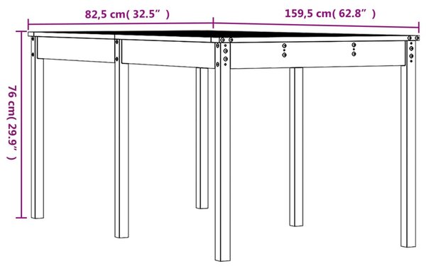 Mézbarna tömör fenyőfa kerti asztal 159,5 x 82,5 x 76 cm