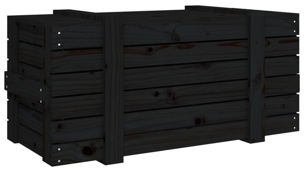 Fekete tömör fenyőfa tárolóláda 91 x 40,5 x 42 cm