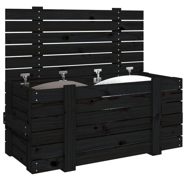 Fekete tömör fenyőfa tárolóláda 91 x 40,5 x 42 cm