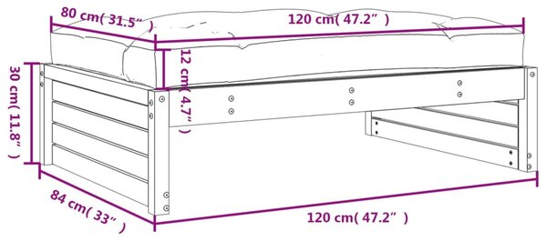 Mézbarna tömör fenyőfa kerti lábzsámoly párnával 120x80 cm