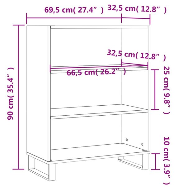 Magasfényű fehér szerelt fa polcos szekrény 69,5 x 32,5 x 90 cm