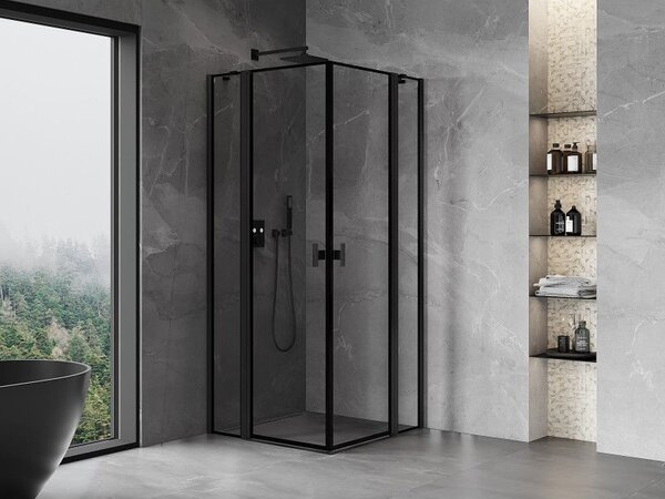 Mexen Mist Duo nyíló zuhanykabin 85 x 85 cm, fekete keret, fekete - 8A4-085L-085P-70-70