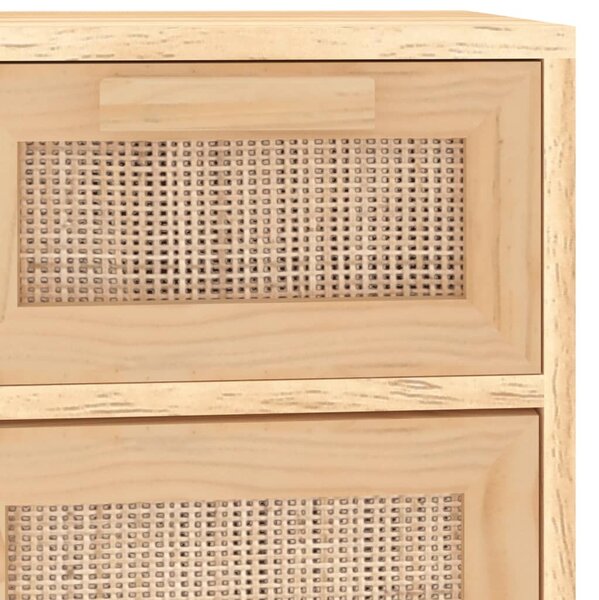 Barna tömör fenyő/természetes rattan tálalószekrény 60x30x75cm