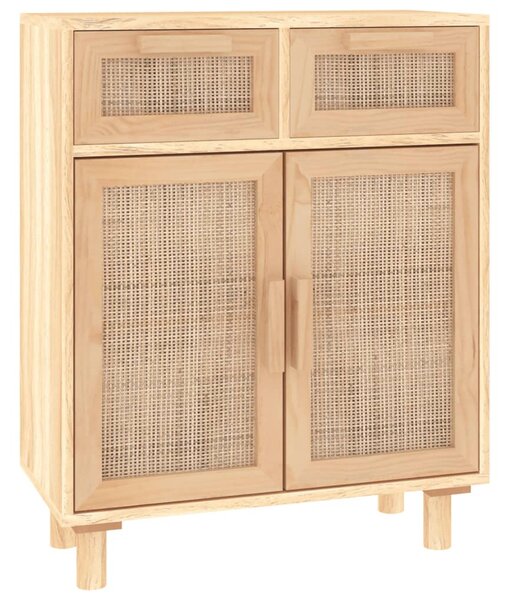 Barna tömör fenyő/természetes rattan tálalószekrény 60x30x75cm