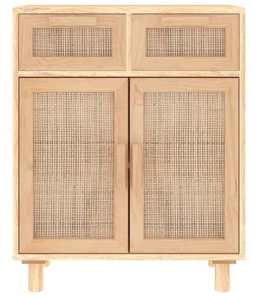 Barna tömör fenyő/természetes rattan tálalószekrény 60x30x75cm