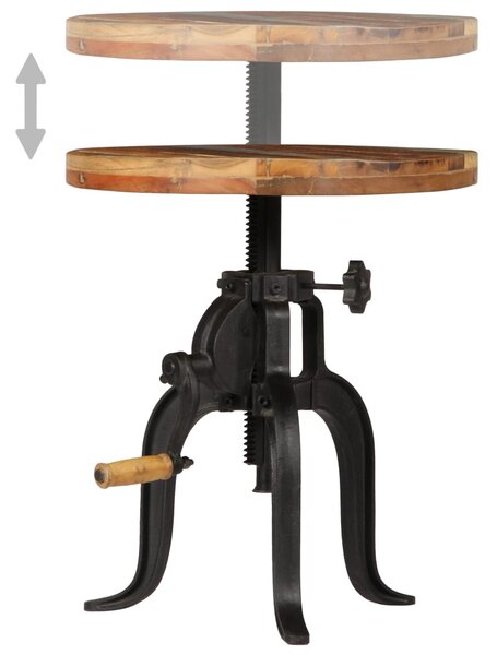 Tömör újrahasznosított fa és öntöttvas kisasztal 45x(45-62) cm
