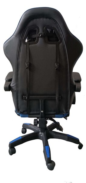 PRO-X öko bőr dönthető Gamer szék lábtartóval és derékpárnával - fekete-kék