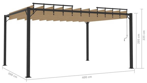 Tópszínű szövet és alumínium pavilon lamellás tetővel 3 x 4 m
