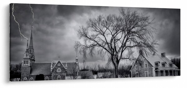 Fekete fehér falu képe (120x50 cm)