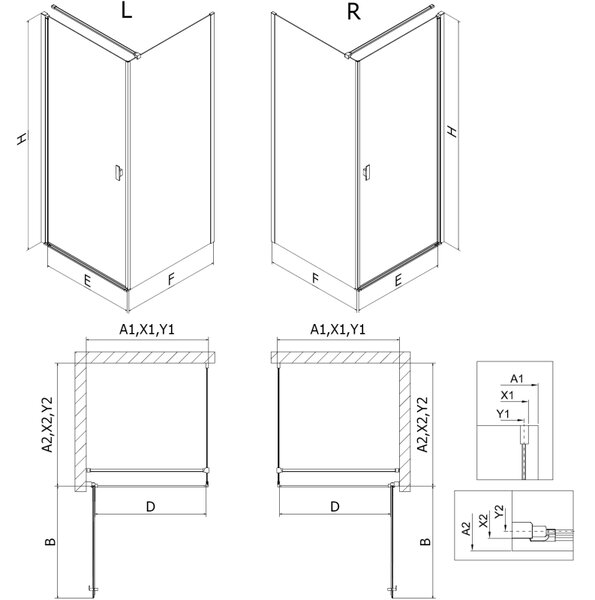 Mexen Mist-B kifelé nyíló zuhanykabin jobb 70 x 100 cm, fekete keret, fekete - 8A2T-070-100-70-70-P