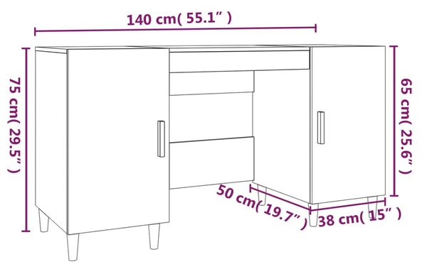 Füstös tölgy színű szerelt fa íróasztal 140 x 50 x 75 cm