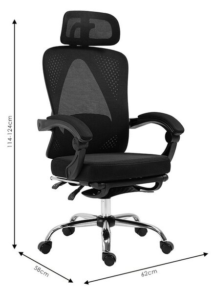Vezetői irodai szék lábtartóval, Titan Premium Quality, prémium textil-fekete háló
