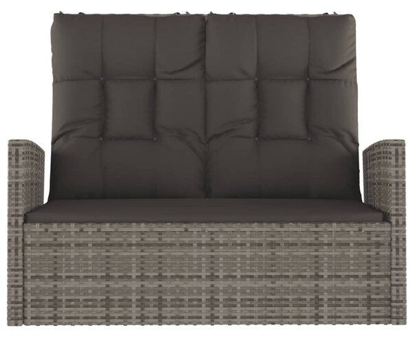 Szürke polyrattan dönthető kerti pad párnákkal 118 cm