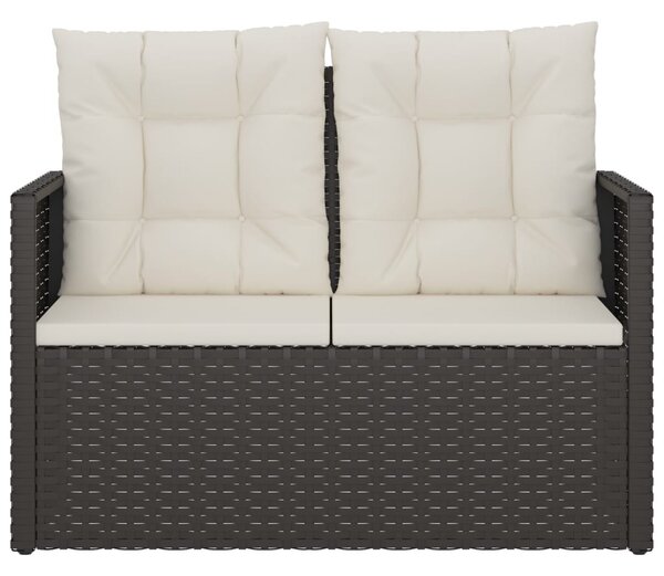 Fekete polyrattan kerti pad párnákkal 105 cm