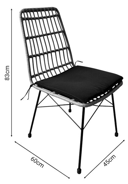 Kerti asztal és szék szett, Naoki U, natúr rattan/fekete fém, 160x90x78 cm, 5 db-os