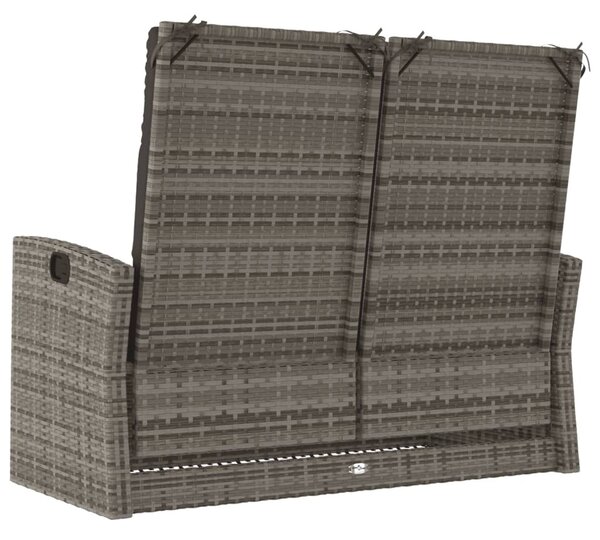 Szürke polyrattan dönthető kerti pad párnákkal 118 cm