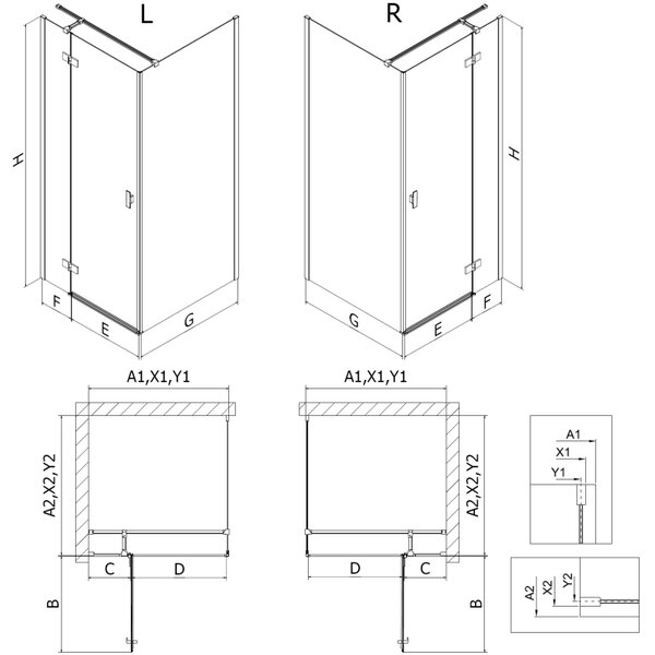 Mexen Mist HT, zuhanykabin bal oldali nyílóajtóval 70 x 80 cm, átlátszó üveg, fekete, 8A5T-070-080-70-00-L