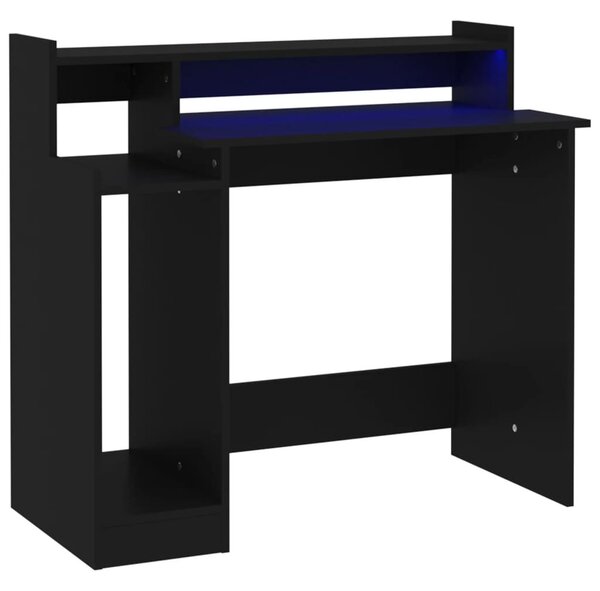 Fekete szerelt fa íróasztal LED-ekkel 97 x 45 x 90 cm